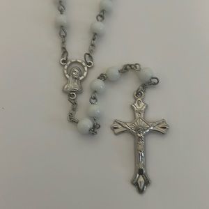 Catholic White Glass Traditional Rosary Beads